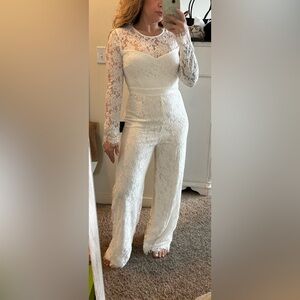 Lulu's White Lace Long-Sleeve Jumpsuit